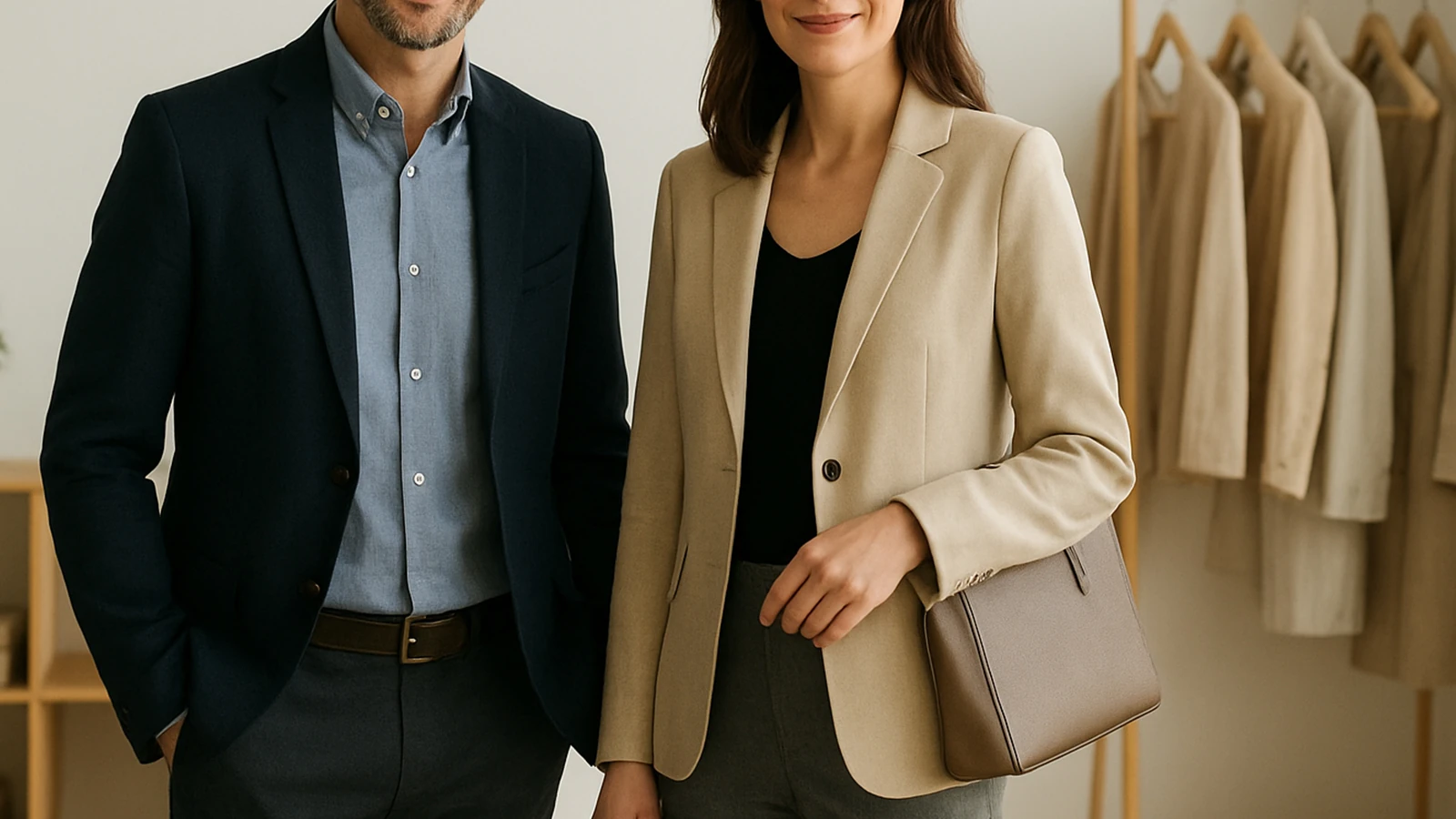 テーラードジャケットを着た大人の男性と女性