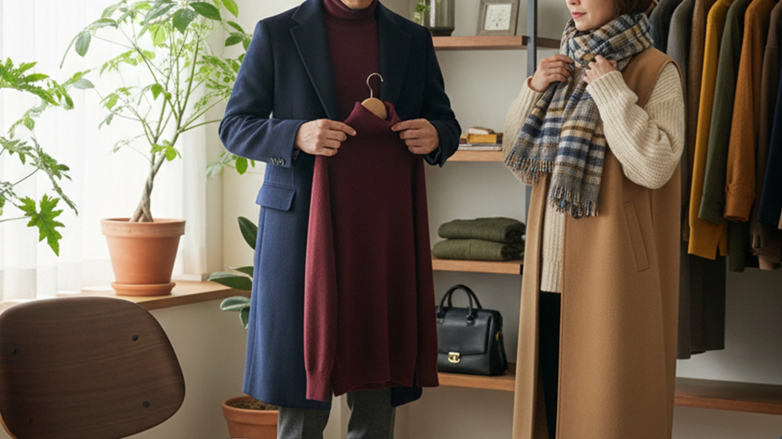 冬服を着ている男性と女性