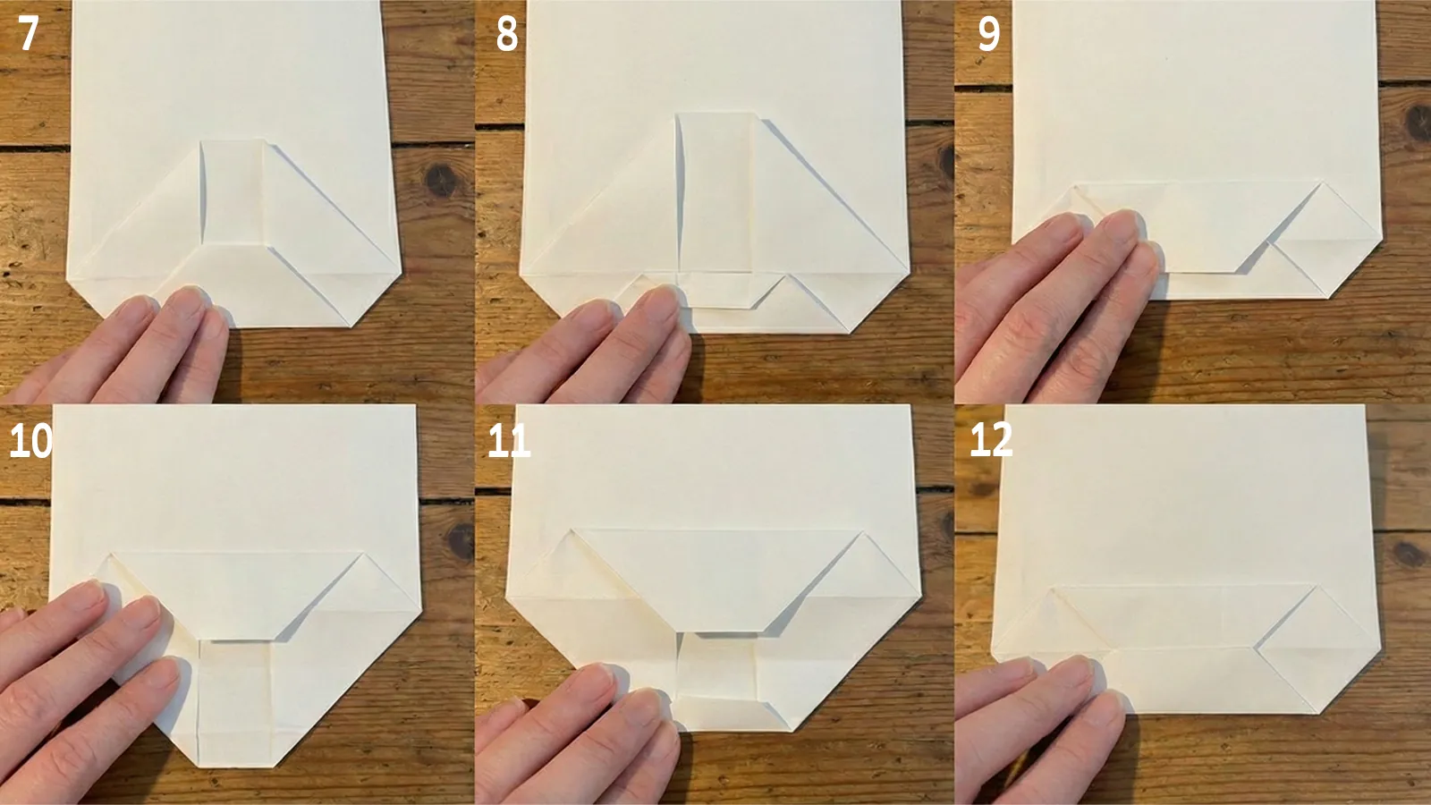 コピー用紙でマチ付き紙袋を作っている様子