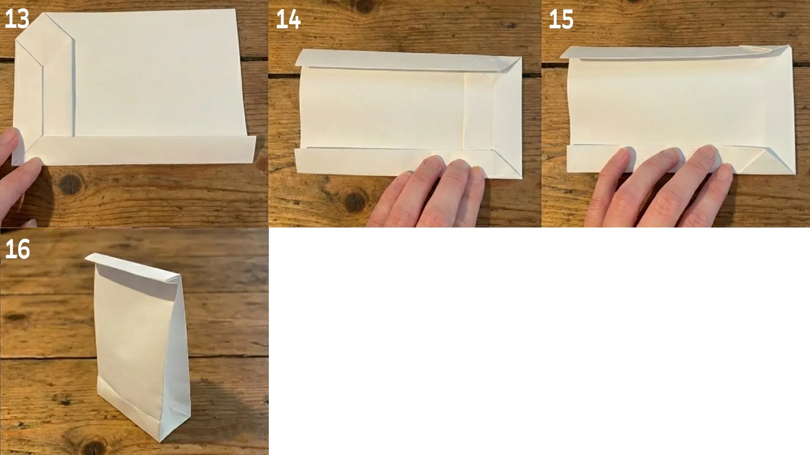 コピー用紙でマチ付き紙袋を作っている様子