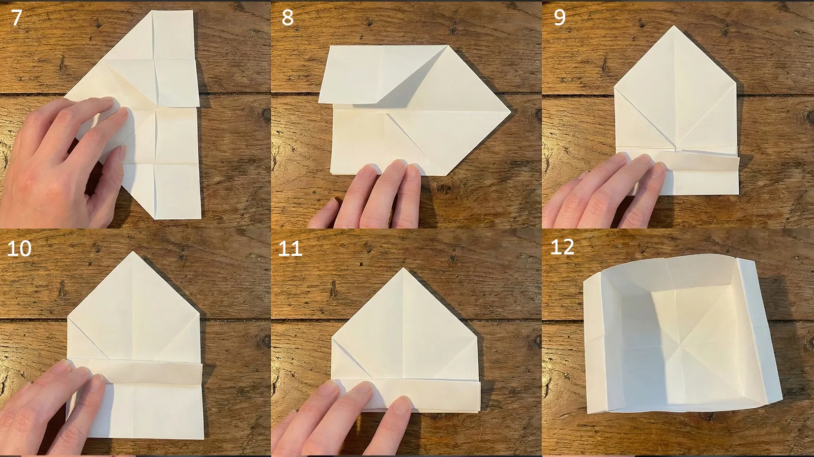 コピー用紙でゴミ箱を作っている様子